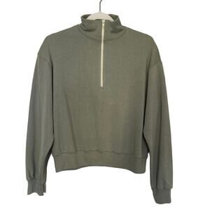 Oli Viv Cozy 1/4 Zip Long Sleeve Popover Sweatshirt Medium Olive Green Soft NEW
